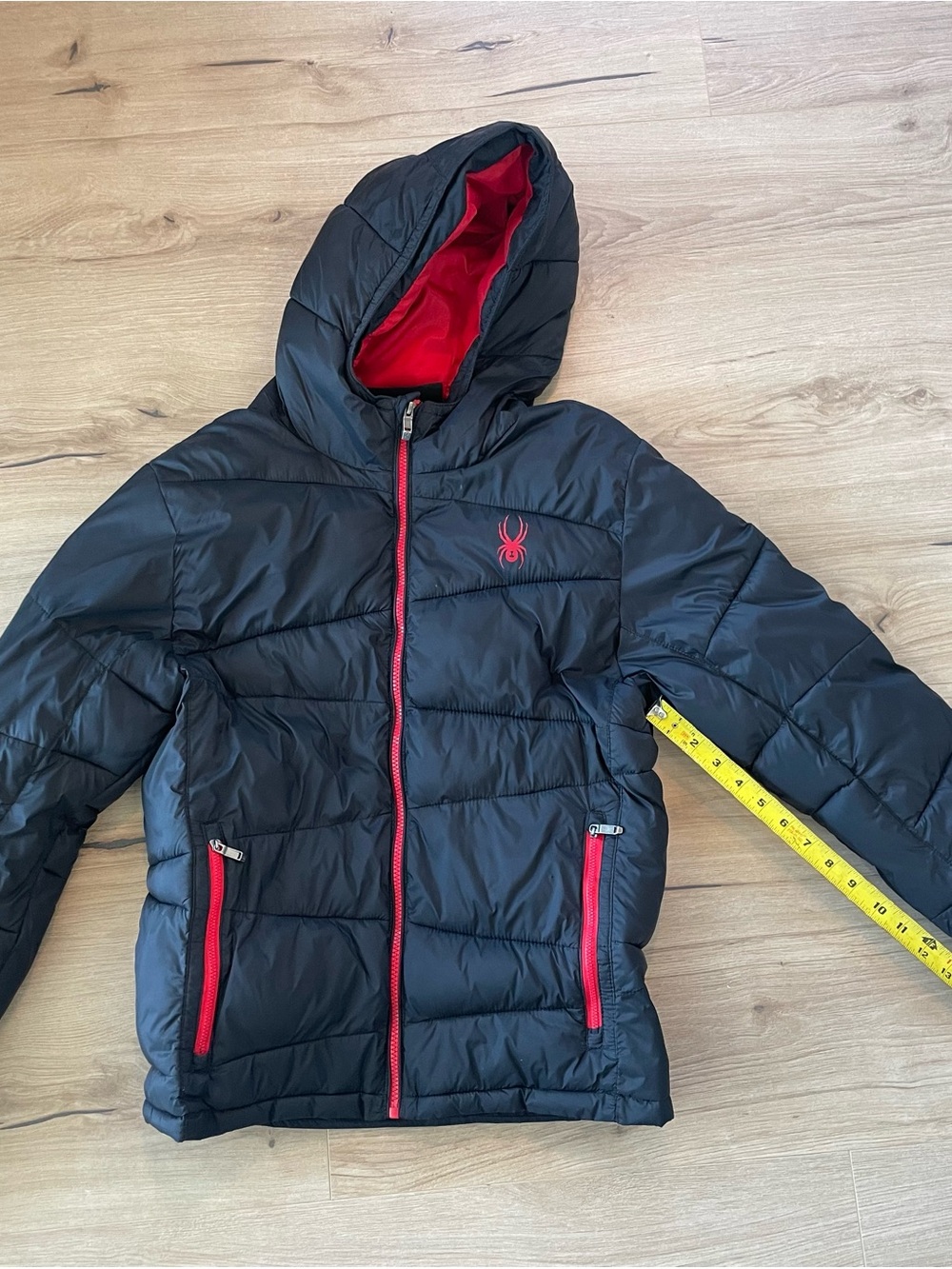 Spyder Kids Black Puffer Jacket with Red Trim and Hood Lining